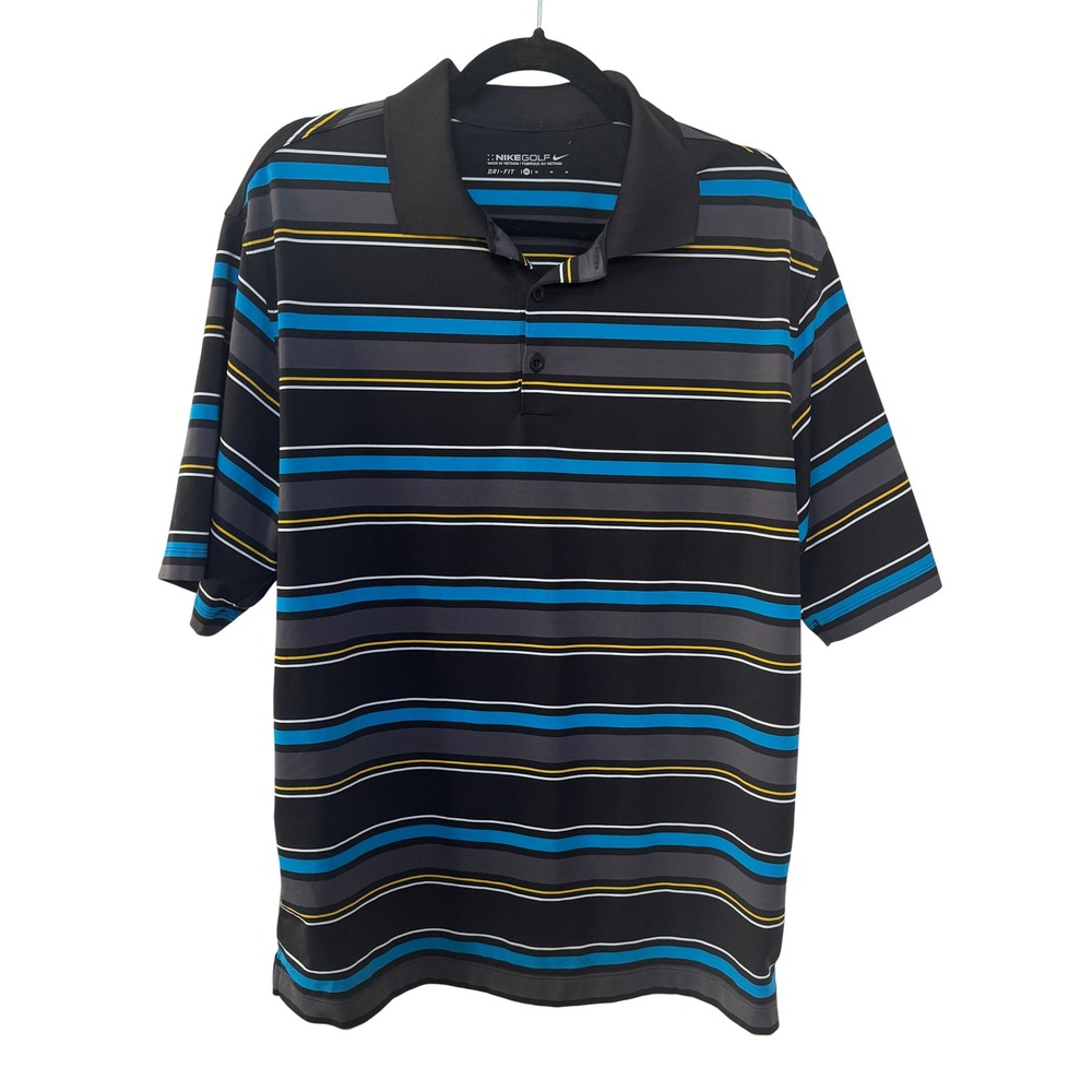 Nike‎ Golf Dri-FIT Striped Polo Shirt Mens Medium Blue Gray Short Sleeve